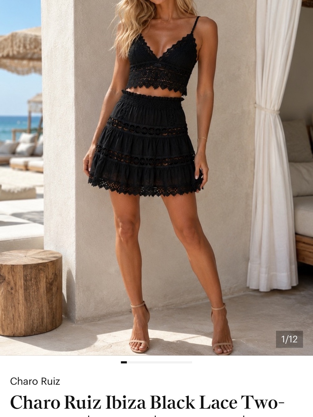 Charo Ruiz Black Crochet-Tier Mini Skirt and top
